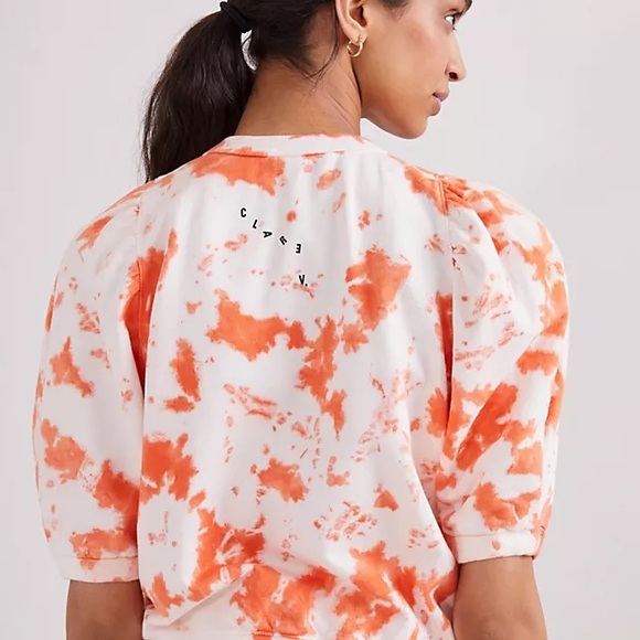 Clare V Orange and White Tie-Dye Short Sleeve Top - Picture 2 of 8